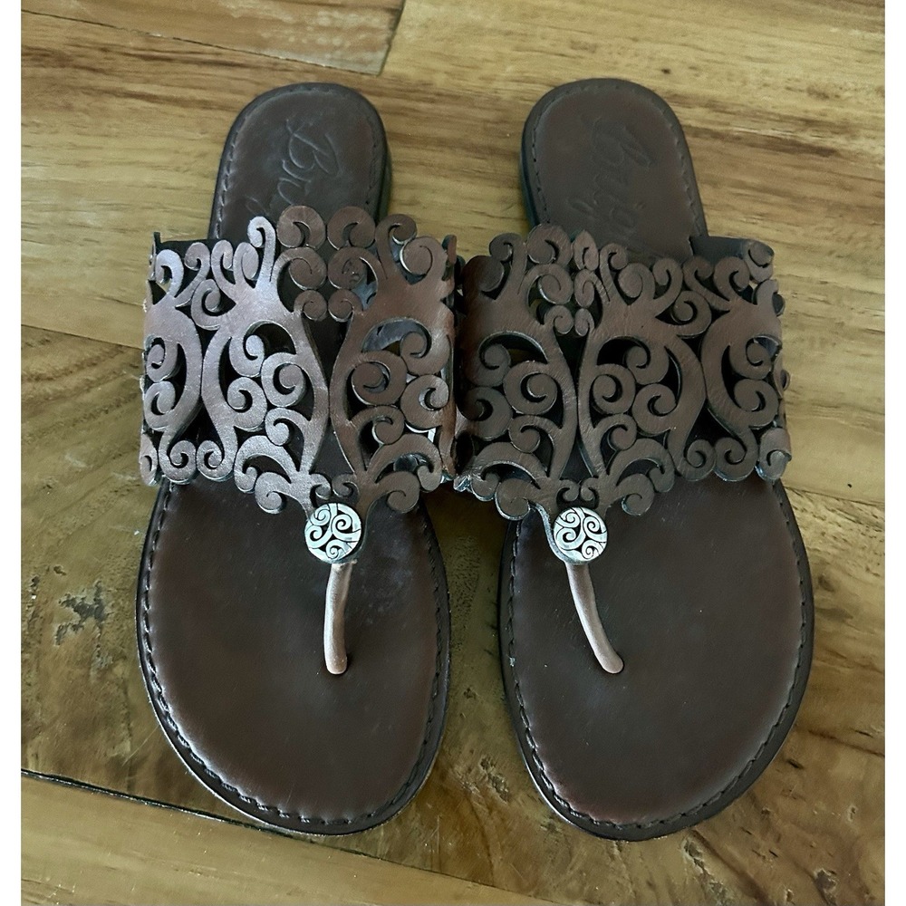 Brighton Ariel Women's 8.5 Leather Sandals Laser Cut Scroll Brown